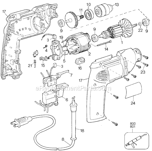 Page A Diagram and Parts List for 1167 Type 1 Black and Decker Electric Drill